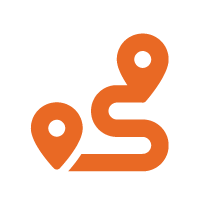 An orange icon depicting a map route.