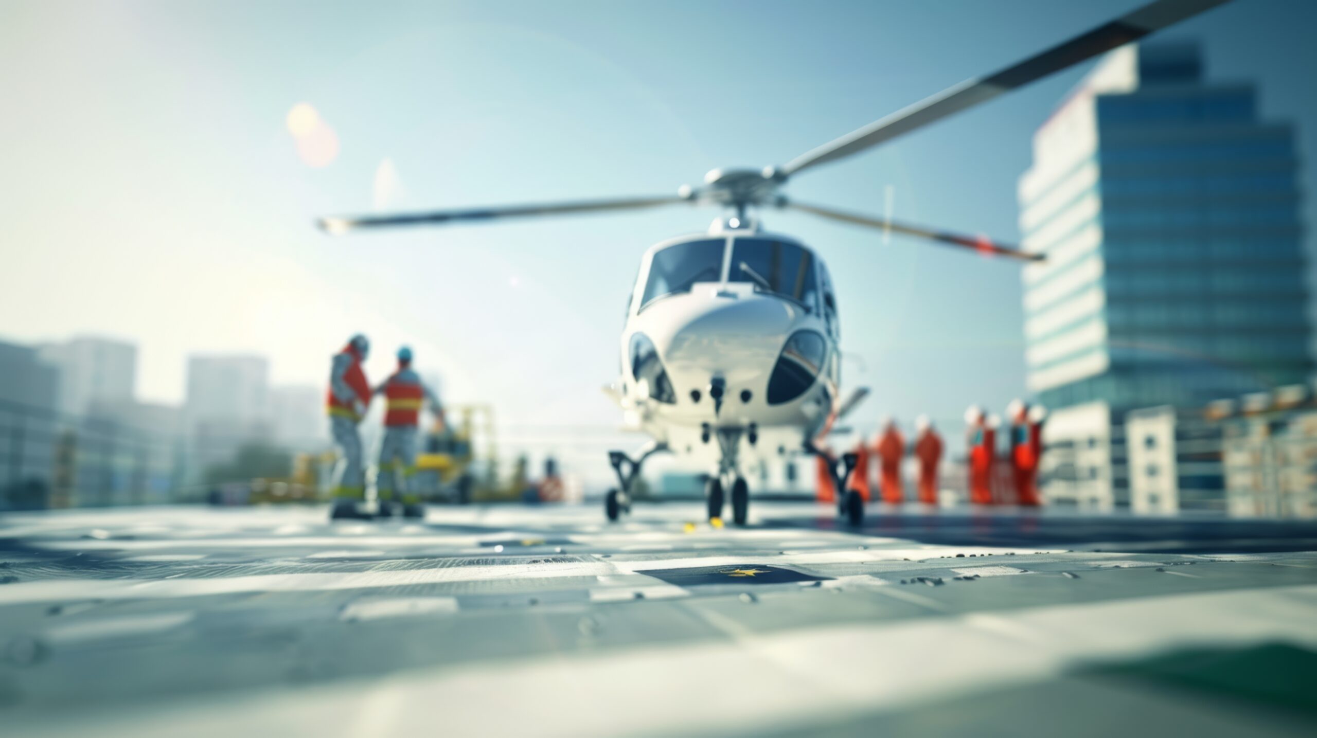 Critical Care at the Helipad - Hospital Rooftop Helicopter Emergency Landing with Trauma Team Rescuing Patient